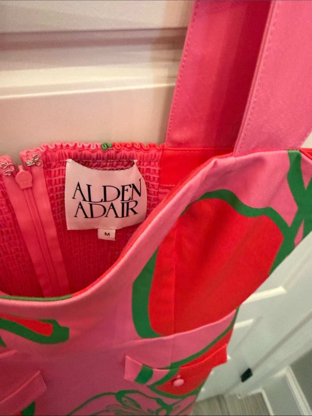 Alden Adair Pink and Red Floral Mini Dress with Green Accents - Picture 3 of 7